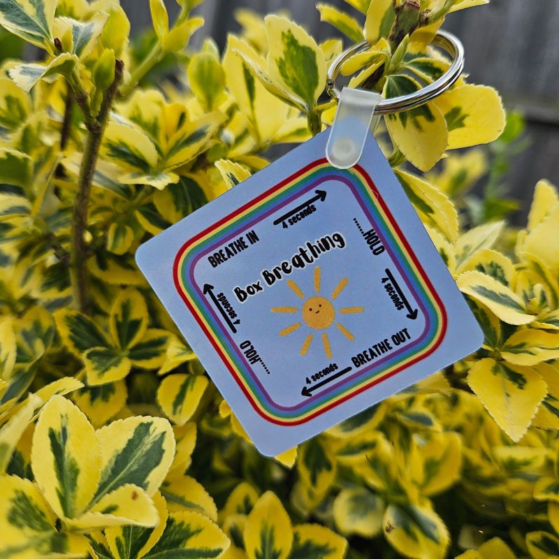 Metal Square Grounding Keyring with Box Breathing Instructions and Affirmation - Image 2