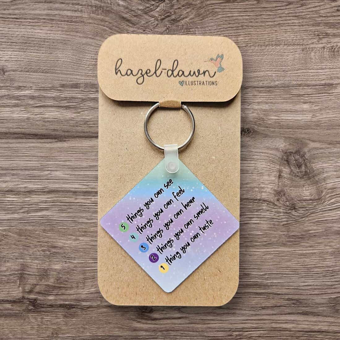 Grounding Keyring with 5,4,3,2,1 Instructions and Affirmation Metal Square