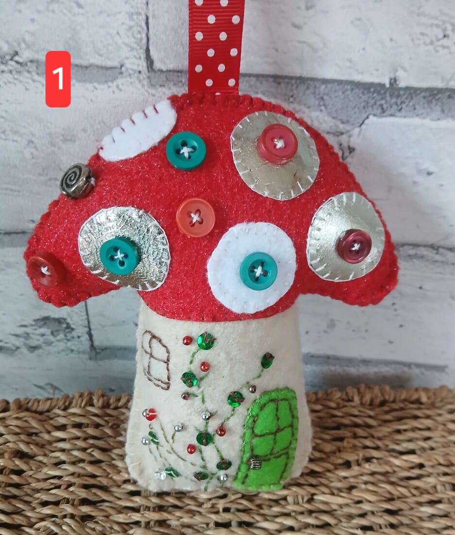 SOLD OUT Toadstool hanging with Embroidery and Beads. All proceeds to The Stroke Association - Image 3