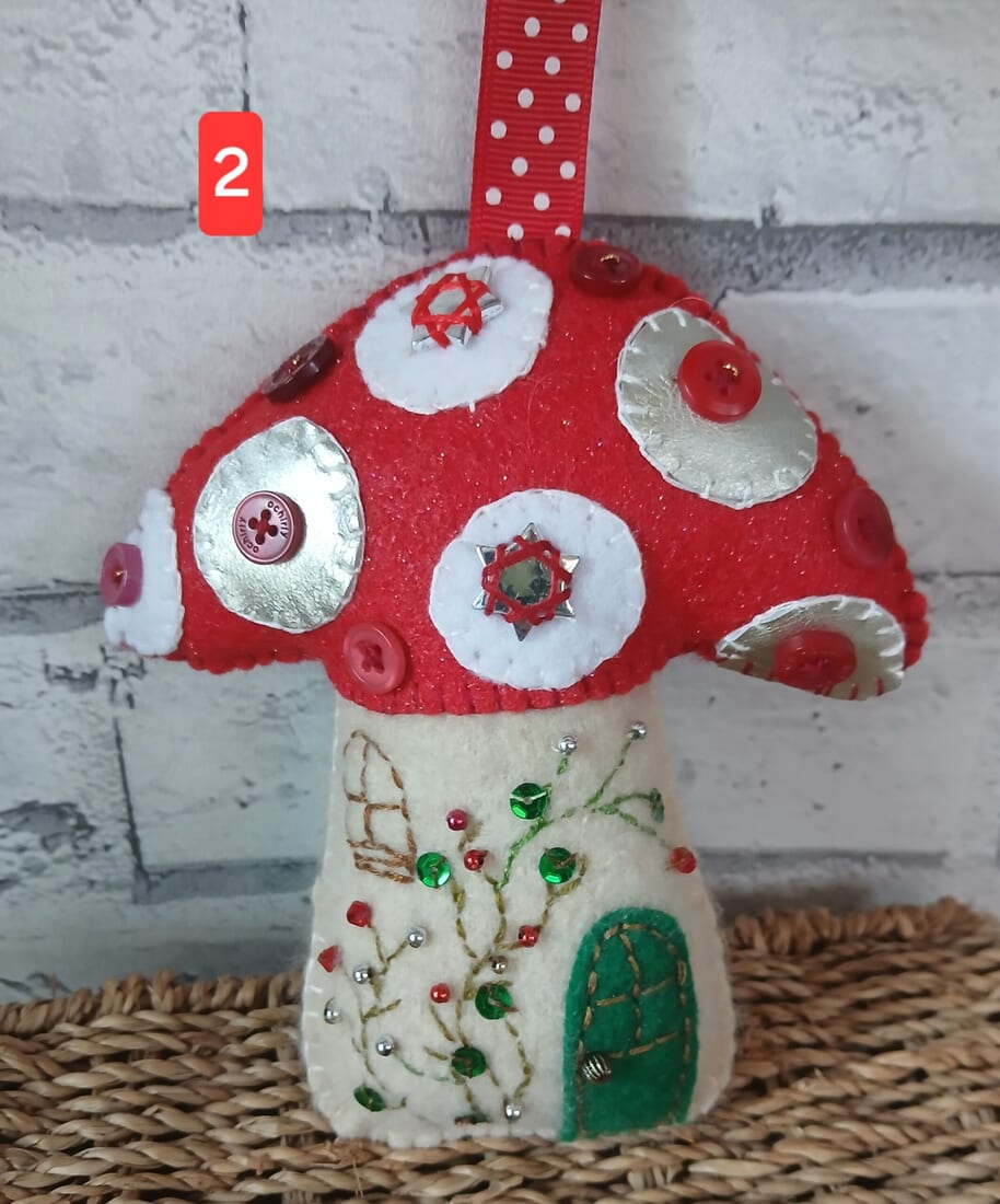 SOLD OUT Toadstool hanging with Embroidery and Beads. All proceeds to The Stroke Association - Image 2