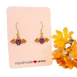 Halloween Purple and Gold Bats Colourful Drop Earrings with 18K Gold Plated Wires