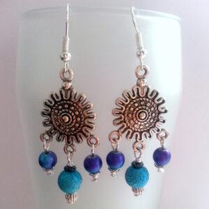 Handmade Chandelier Earrings – Dangly Drop Earrings with Blue And Purple Beads, Boho Festival Style