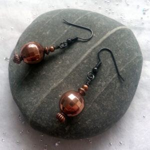 Handmade Copper Disco Ball Drop Earrings – Faceted Beaded Dangle Earrings