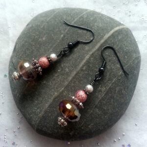 Handmade Pink Stardust and Crystal Drop Earrings – Elegant Dangly Earrings with Sparkle Beads