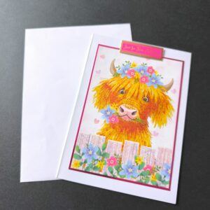 Cute Highland Cow Birthday Card for Nana – Pink & Gold Theme
