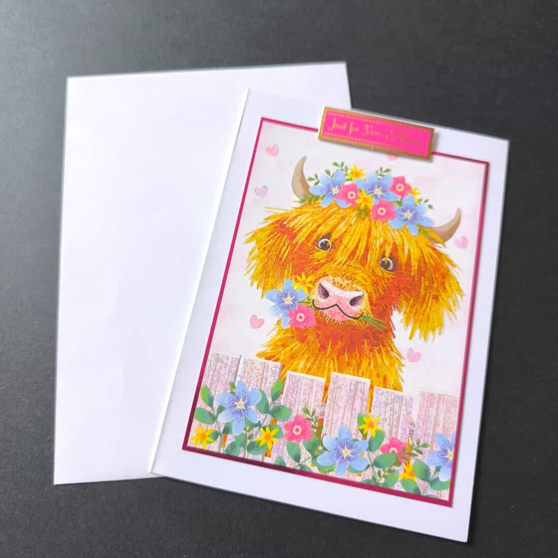 Cute Highland Cow Birthday Card for Nana - Pink & Gold Theme