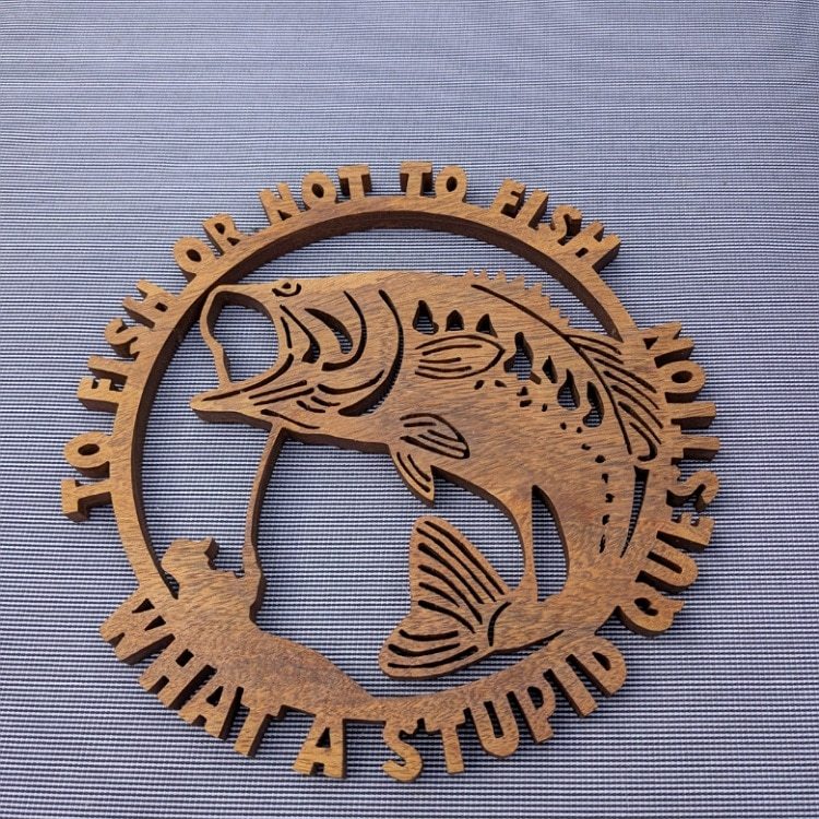 Handcrafted Wooden Circular Plaque: The Fisherman's Dilemma - Decor for Fishing Enthusiasts
