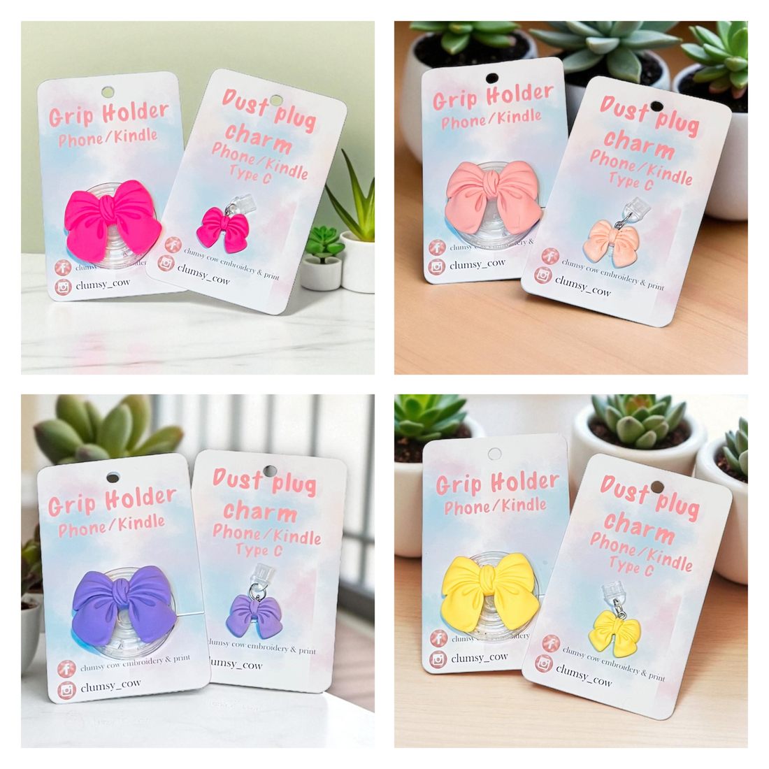 Adorable Bow Pop Out Phone or Kindle Grip with Matching C Connector Dust Plug - Image 5