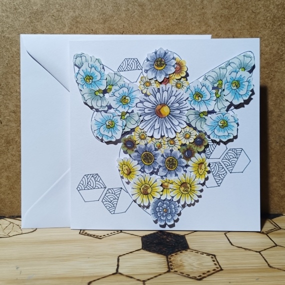 Bee Made of Flowers Handmade 6" Embellished Greetings Card - Unique and Charming Design