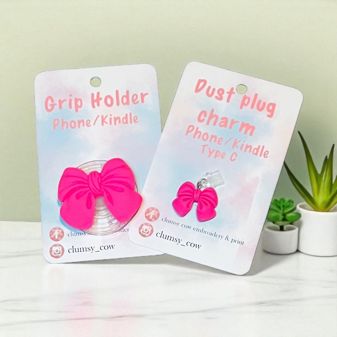 Adorable Bow Pop Out Phone or Kindle Grip with Matching C Connector Dust Plug - Image 3