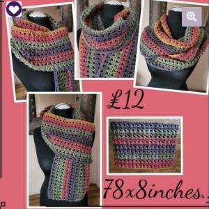 Handmade Multi-Colored Crocheted Scarf – Pastel Acrylic Yarn