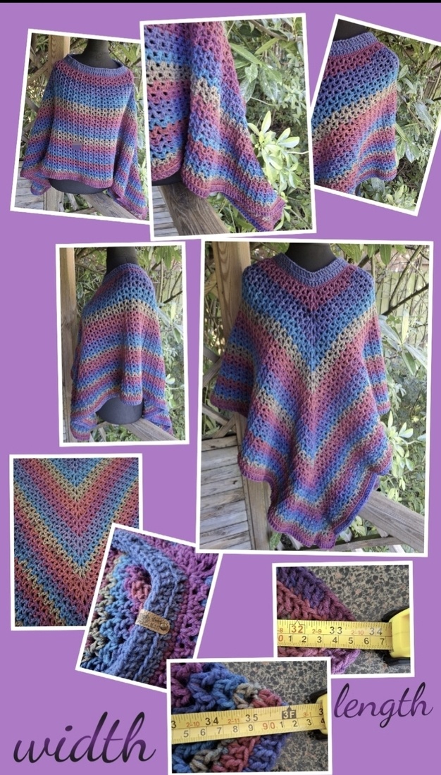 Handcrafted Crocheted Poncho in Autumnal Colors - One Size