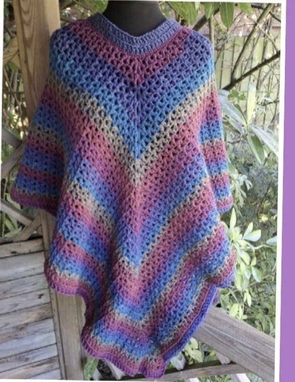 Handcrafted Crocheted Poncho in Autumnal Colors - One Size - Image 3