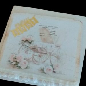 New baby girl card with vintage pram