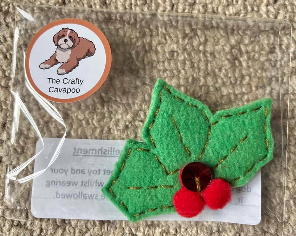 Christmas themed handcrafted embellishment for pet collar/harness