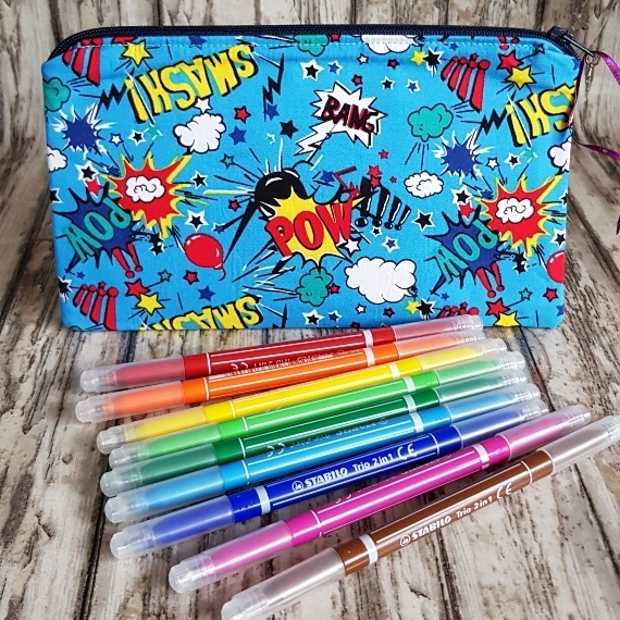 Bright Comic Book Zipper Pouch – Medium Size Organizer for Stationery, Makeup & Travel Essentials