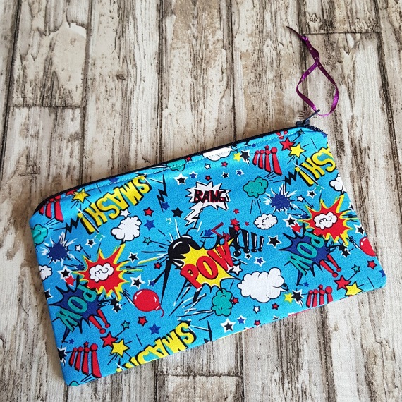 Bright Comic Book Zipper Pouch – Medium Size Organizer for Stationery, Makeup & Travel Essentials