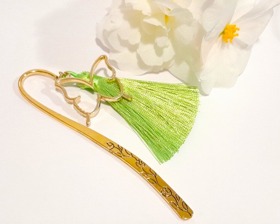 Butterfly bookmark large hollow gold lime tassel