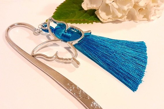 Butterfly bookmark large hollow silver turquoise tassel alina