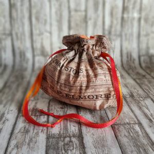 Eco-Friendly Reusable Gift Bag – Vintage Typography & Ruler Print | Sustainable Fabric Drawstring Bag for Gifting or Storage