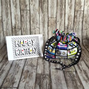 Eco-Friendly Reusable Gift Bag – Handmade Retro Cassette Tape Music Drawstring Pouch with Star Ribbon