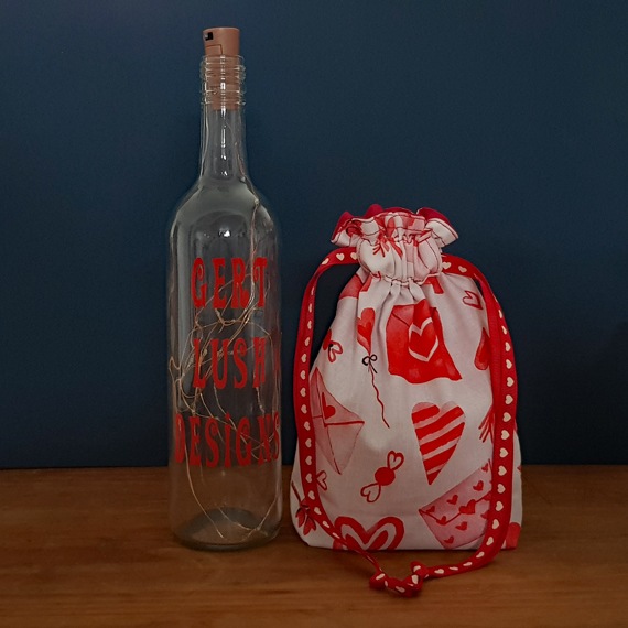 Eco-Friendly Reusable Gift Bag – Red Hearts on White | Small Fabric Drawstring Bag for Birthdays, Valentine’s, and Special Gifts