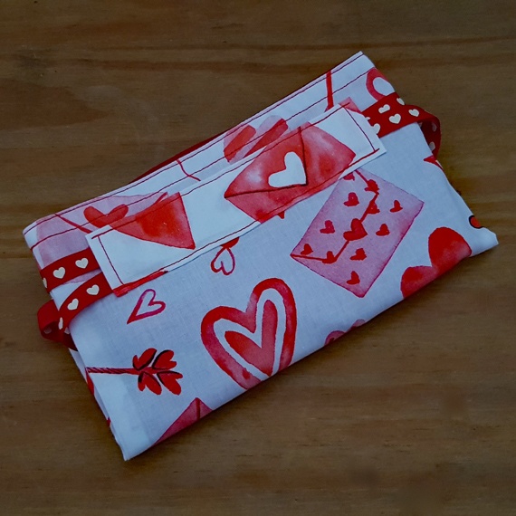 Eco-Friendly Reusable Gift Bag – Red Hearts on White | Small Fabric Drawstring Bag for Birthdays, Valentine’s, and Special Gifts