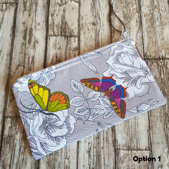 Elegant Grey Butterfly Zipper Pouch – Medium Size Pencil Case, Makeup Bag & Travel Organizer