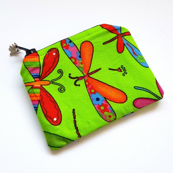 Green Dragonfly Zipper Pouch - Bold Coin Purse And Small Essentials Organiser - Image 3