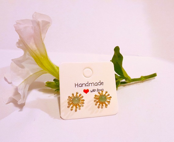 Green aventurine small 5mm studs green gemstone in 18k gold plated flower cup