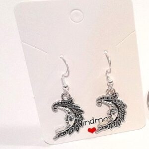 Half moon fiery moon face silver earring on 925 silver wires