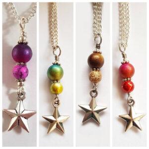 Handmade Beaded Star Pendant Necklace – Unique Charm Jewellery in Choice of Colours – UK Artisan Gift