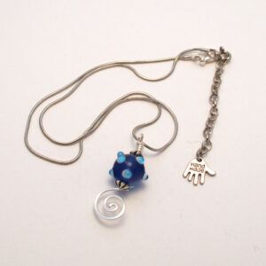 Handmade Blue and Turquoise Lampwork Bead Swirl Pendant Necklace – Unique Wirework Jewellery UK