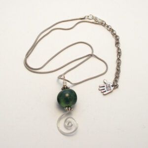 Handmade Green Glass Swirl Pendant Necklace – Artisan Wirework Jewellery UK
