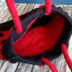 Handmade Medium Sized Felted Wool Ladybird Handbag – Red & Black Polka Dot Spot Bag
