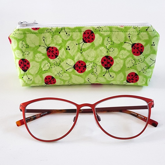 Handmade Ladybird Glasses Case – Bright Green Padded Zip Pouch for Sunglasses or Eyewear