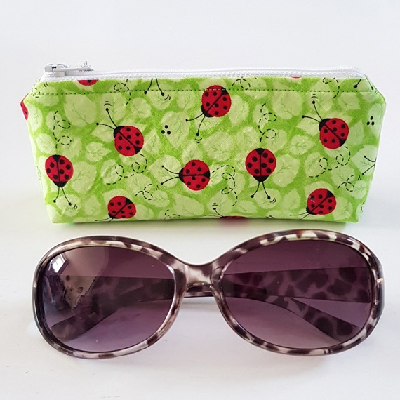 Handmade Ladybird Glasses Case – Bright Green Padded Zip Pouch for Sunglasses or Eyewear