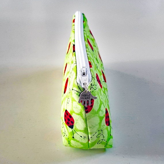 Handmade Ladybird Glasses Case – Bright Green Padded Zip Pouch for Sunglasses or Eyewear