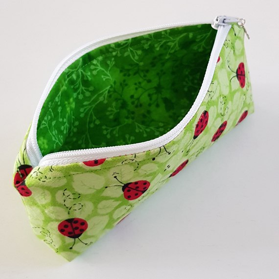 Handmade Ladybird Glasses Case – Bright Green Padded Zip Pouch for Sunglasses or Eyewear