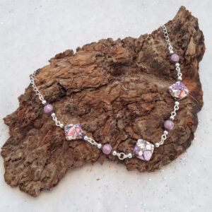 Handmade Lilac Brecciated Mookaite Wirework Necklace – Silver-Plated Artisan Gemstone Jewellery