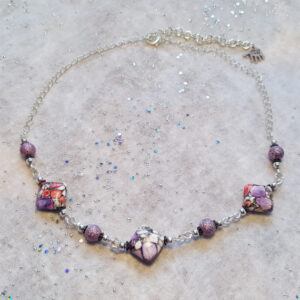 Handmade Lilac Brecciated Mookaite Wirework Necklace – Silver-Plated Artisan Gemstone Jewellery