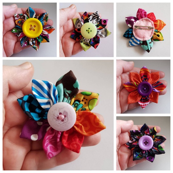 Handmade Multicoloured Fabric Flower Brooches – Bold Button Pins for Clothing, Bags & Scarves