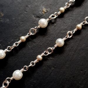 Handmade Pearl & Silver Stardust Jewellery Set – Necklace & Earrings – Elegant Bridal or Evening Accessories