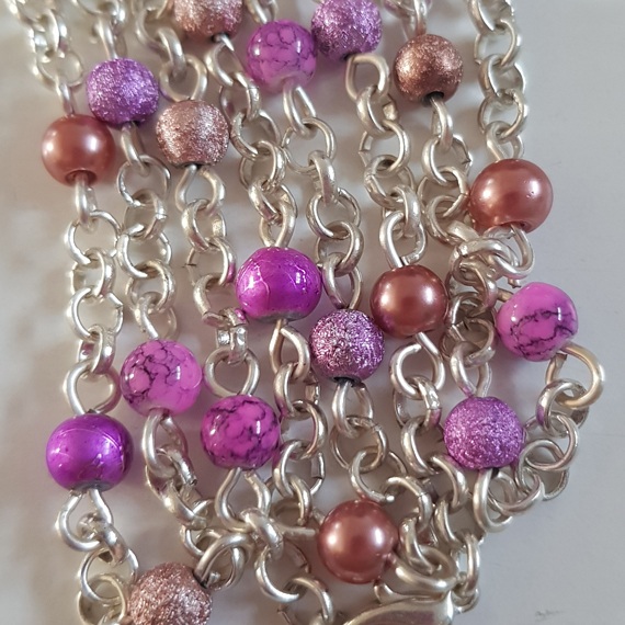 Handmade Pink & Peach Beaded Necklace – Silver Chain Feminine Sparkle Statement Jewellery