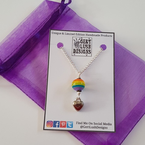 Handmade Rainbow Bead Necklace with Heart Pendant – Pride Jewellery UK