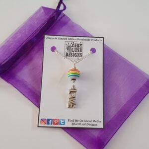Rainbow Bead Necklace with Silver LOVE Charm – Handmade Pride Gift
