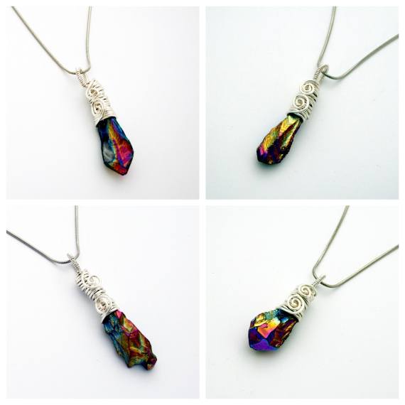 Handmade Rainbow Crystal Pendant Necklaces – Wire Wrapped Iridescent Crystal Jewellery