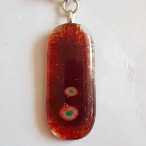 Handmade Red Wirework Necklace with Fused Glass Pendant – Bold Statement Jewellery with Silver Accents