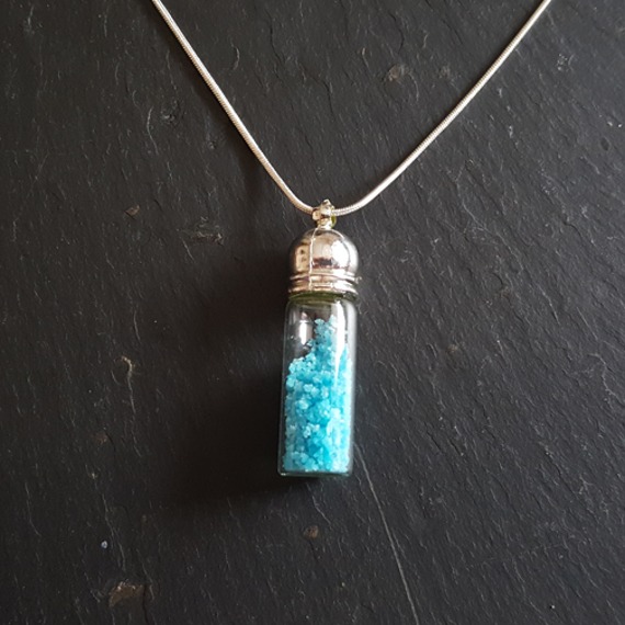Handmade Steampunk Glow in the Dark Mystical Potion Bottle Pendant – Silver Dome & Aqua Crystals