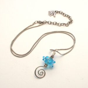 Handmade Turquoise Lampwork Bead Swirl Pendant Necklace – Wirework Jewellery UK